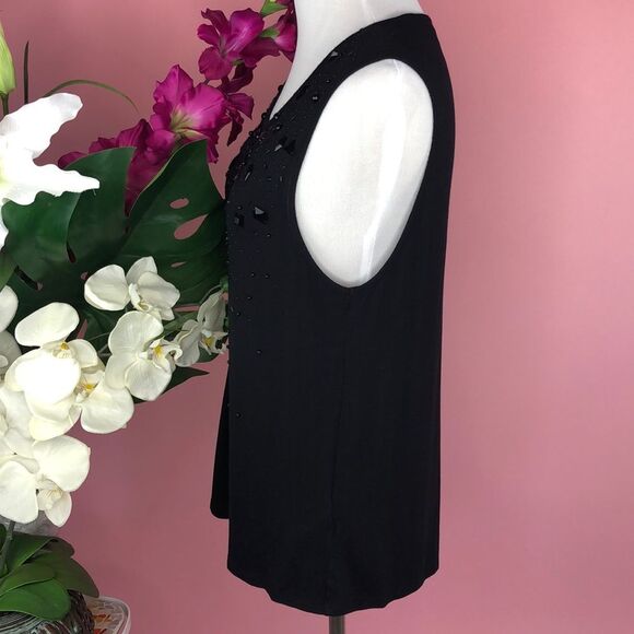 Guess Black Beaded Scoop Neck Sleeveless Keyhole Tank Top S/M - Picture 5 of 11